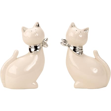 Lifestyle More Sculpture Moderne Deco Figurine Chat Couche En Ceramique Blanche Et Argent 18x14 Cm Amazon Fr Cuisine Maison