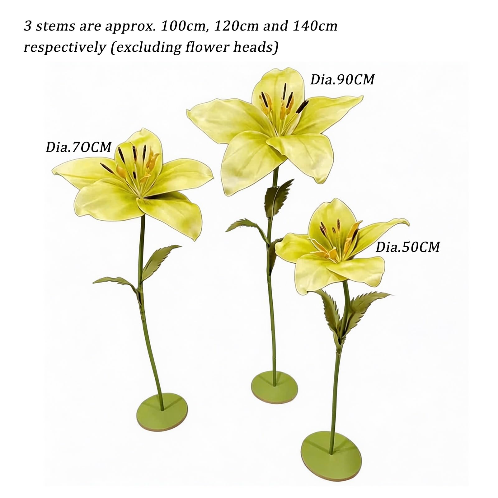 3er Set Übergroße Künstliche Lilien mit Stielen & Basen, Blumendeko | Riesige Künstliche Blumen mit Wiederverwendbaren Stielen und Basen, Ideal für Hochzeit, Schaufenster und Feste(J)