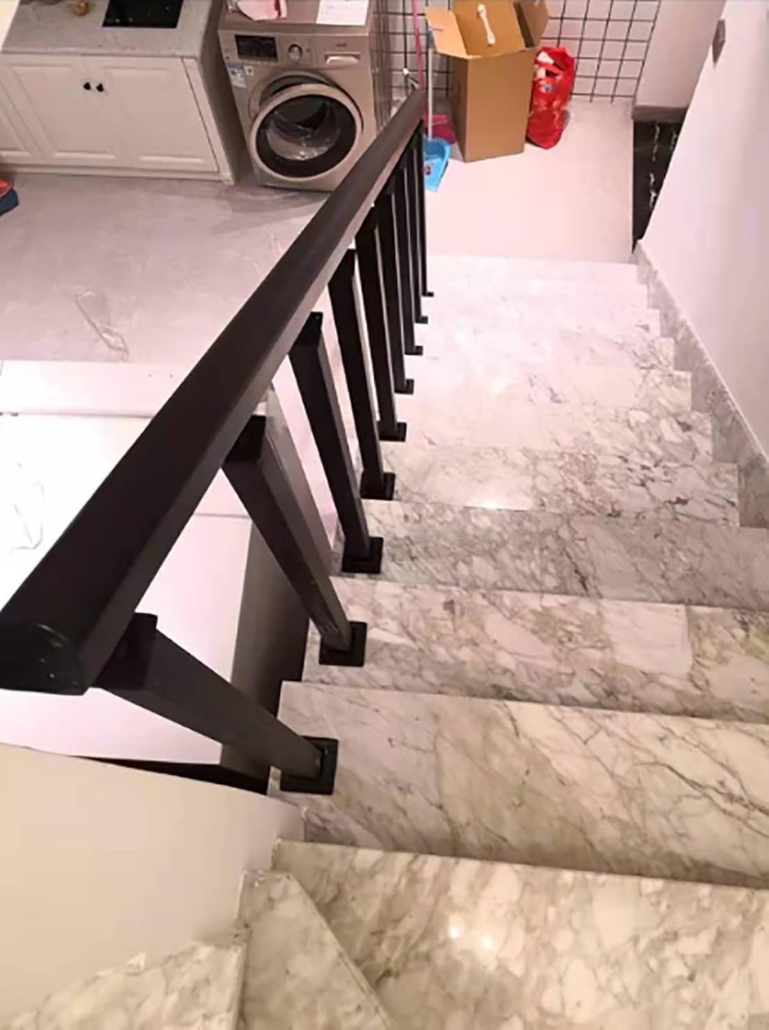 Black Square Spindle Baluster Post, Indoor Outdoor Garden Deck Step Railing Column Post with Brackets And Screws In, Handrail Length 80cm/31.5"