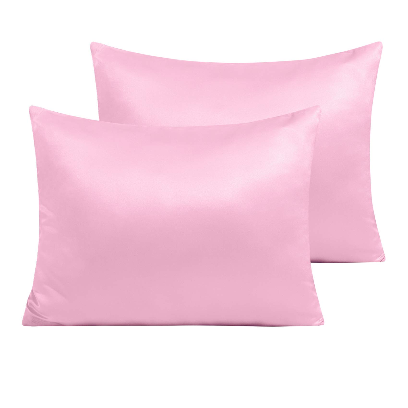 NTBAY Zippered Satin Pillow Cases for Hair and Skin, Luxury Standard Hidden Zipper Pillowcases Set of 2, 20x26 Inches, Light Pink — image 1
