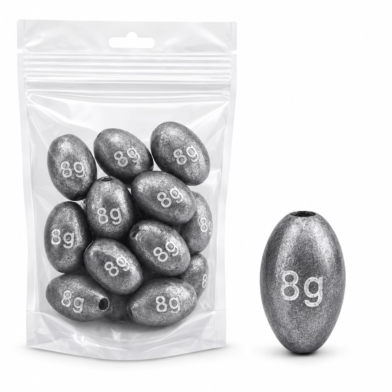 VAYINATO Egg Sinker Fishing Weights (6 PCS) | Oval Slip Sinkers with Smooth Hole | Bank/River/Lake Fishing | Freshwater & Coastal Saltwater | for Catla, Rohu, Murrel, Catfish & Seabass (8g)-image-4
