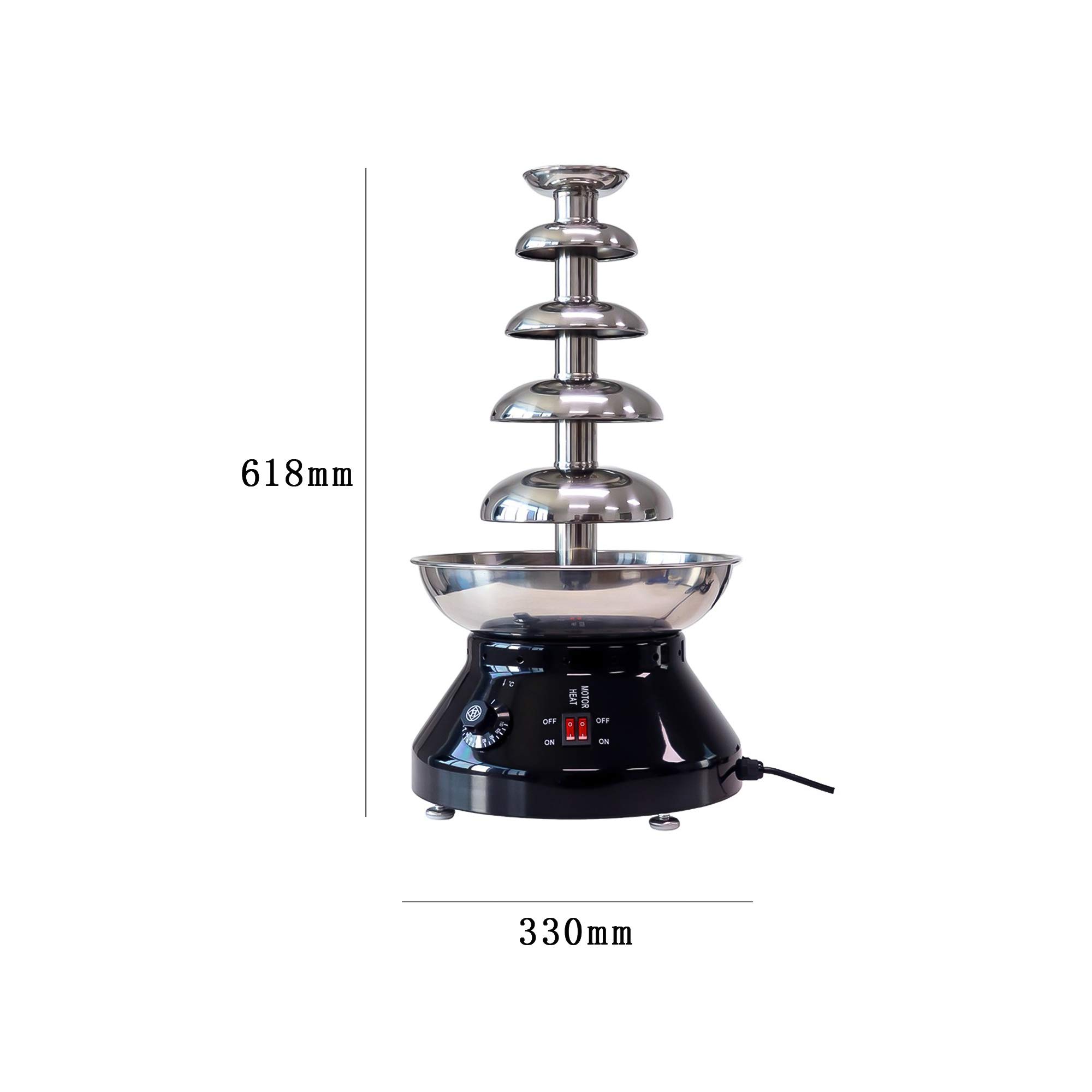 Macchina per fontana per fonduta di cioccolato, fonduta commerciale in acciaio inossidabile a 5 livelli da 3 litri per feste, matrimoni, ristoranti, temperatura regolabile 30 ℃ ~ 110 ℃