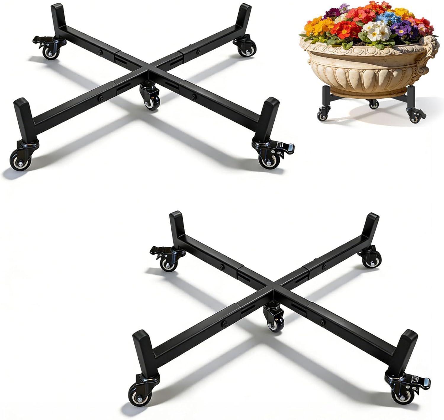 Plant Caddy with Wheels, Adjustable 22" to 30" Plant Stand Indoor Outdoor Heavy Duty 300LB Rolling Plant Dolly with 360° Lockable Casters for Indoor & Outdoor Large Planters