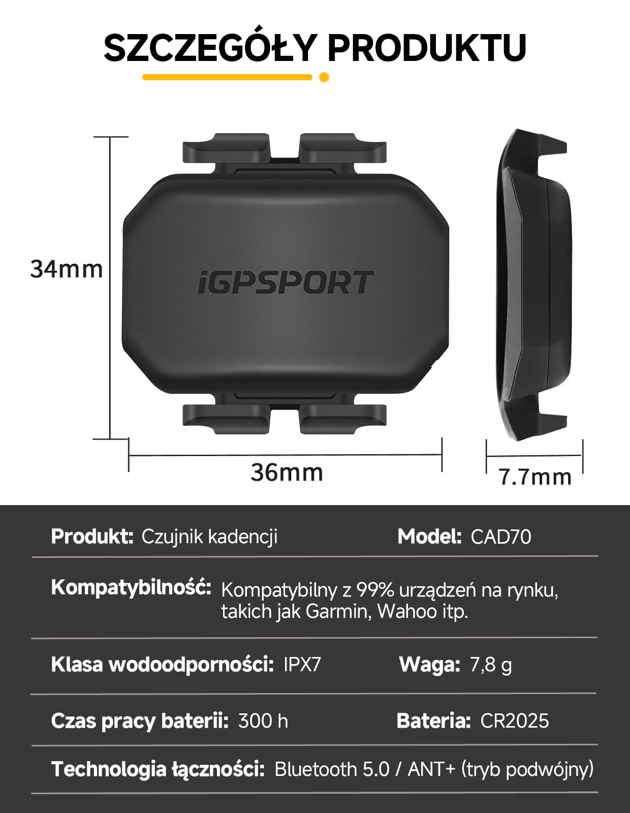 iGPSPORT CAD70/SPD70 Czujnik kadencji prędkości Ant+ Bluetooth Czujnik rowerowy Czujnik rowerowy IP67, wodoodporny, kompatybilny z komputerem rowerowym GPS