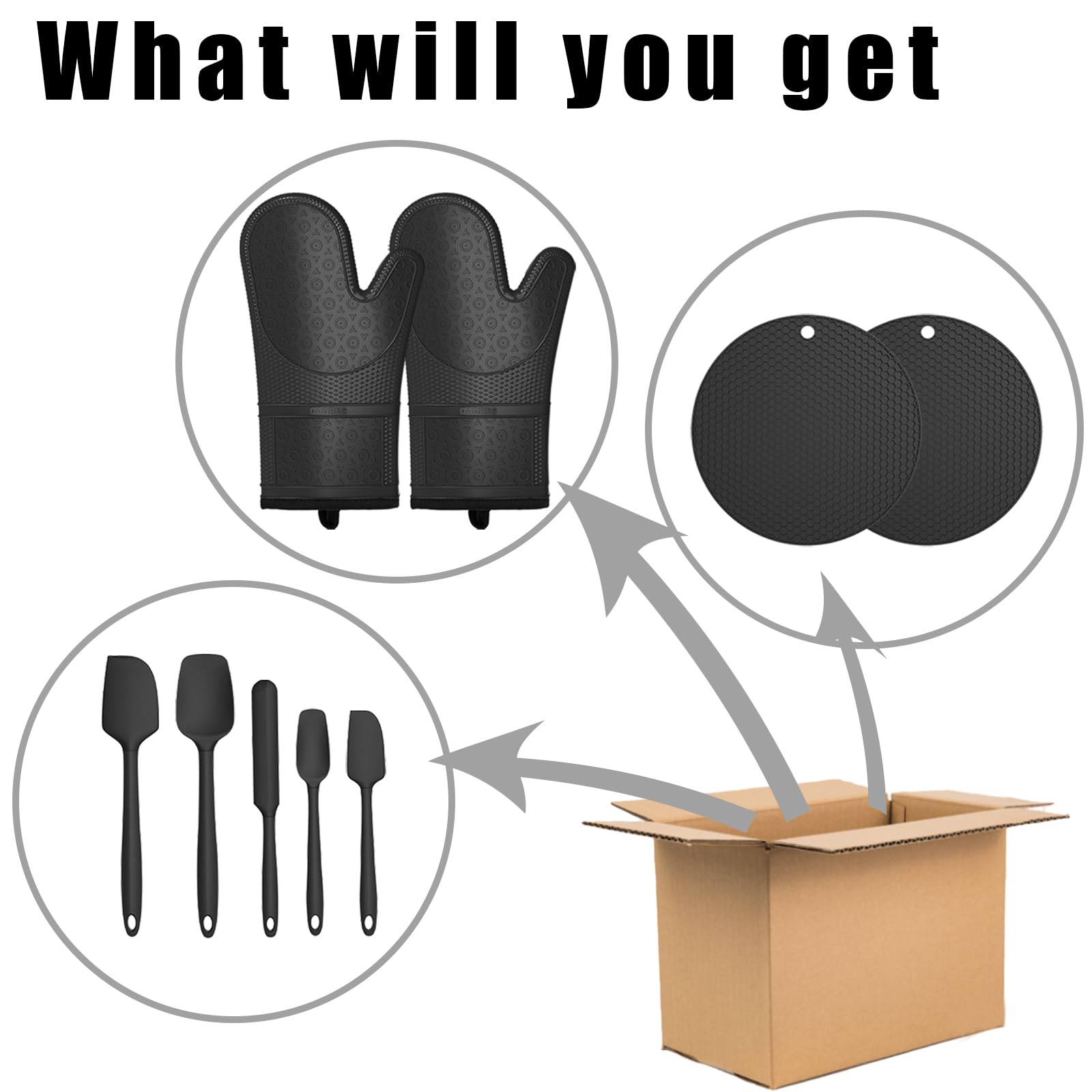 Oven Mitts With Heat-Resistant Hot Pads And Five Silicone Spatulas Designed F