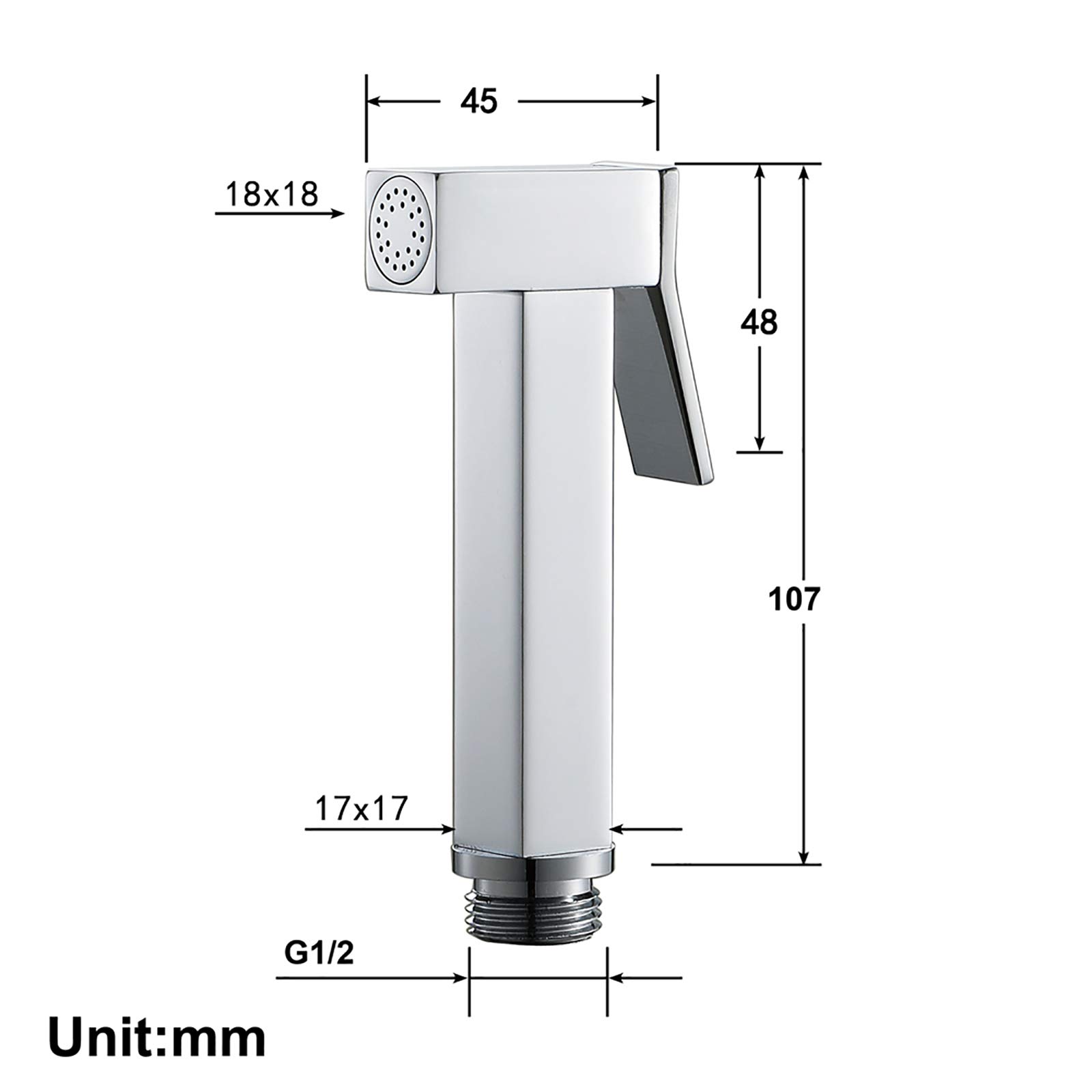 Spruzzatore per Bidet Portatile per Wc, Spruzzatore per Pannolini Portatile in Ottone Kit Spruzzatore per Bidet da Bagno Quadrato per L'Igiene Personale, Animali da Bagno/Chrome