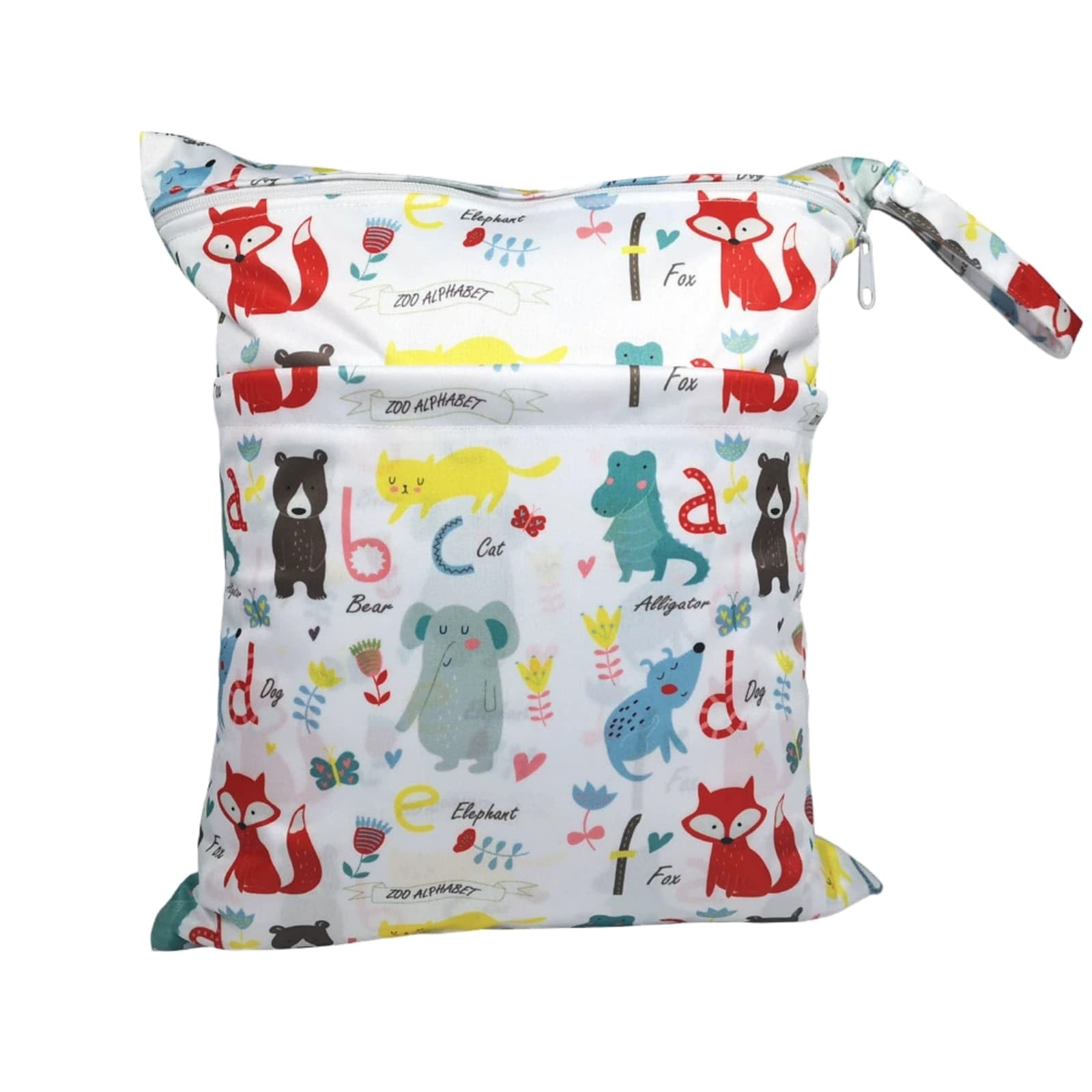 Hixingo Waterproof Wet Dry Bag, Reusable Nappy Wet Bag Cloth Diaper Wetbag with Zipper 30x36cm Cartoon Style Nappy Wetbags Washable for Baby Items Wet Clothes (Elephant + Crocodile,4 Pieces)