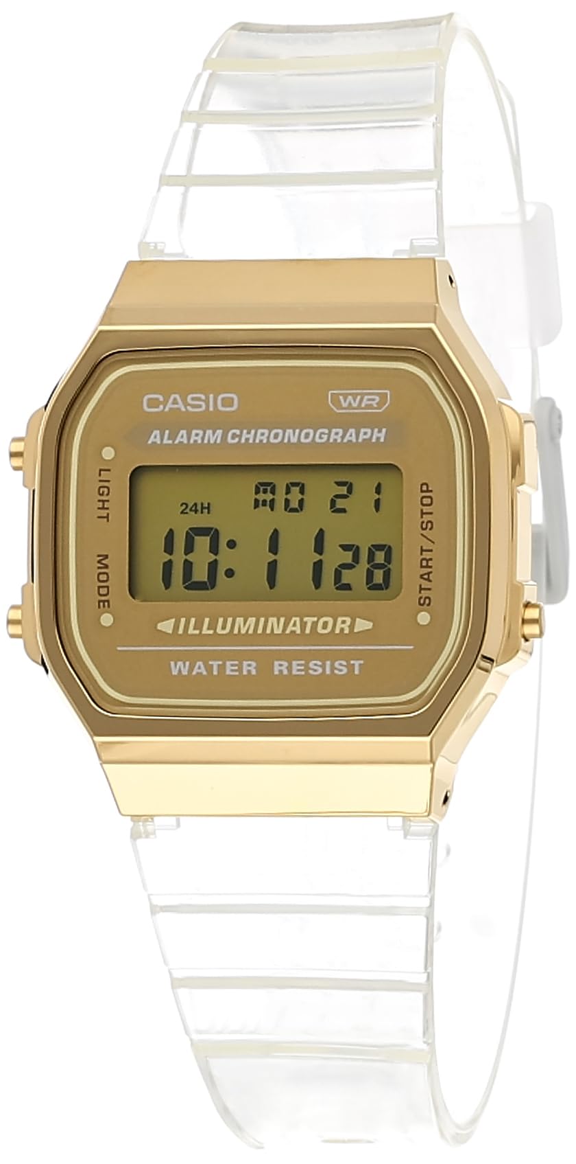 Casio Unisex Vintage A168XESG-9ADF Gold Digital Dial Transparent Resin Strap D307