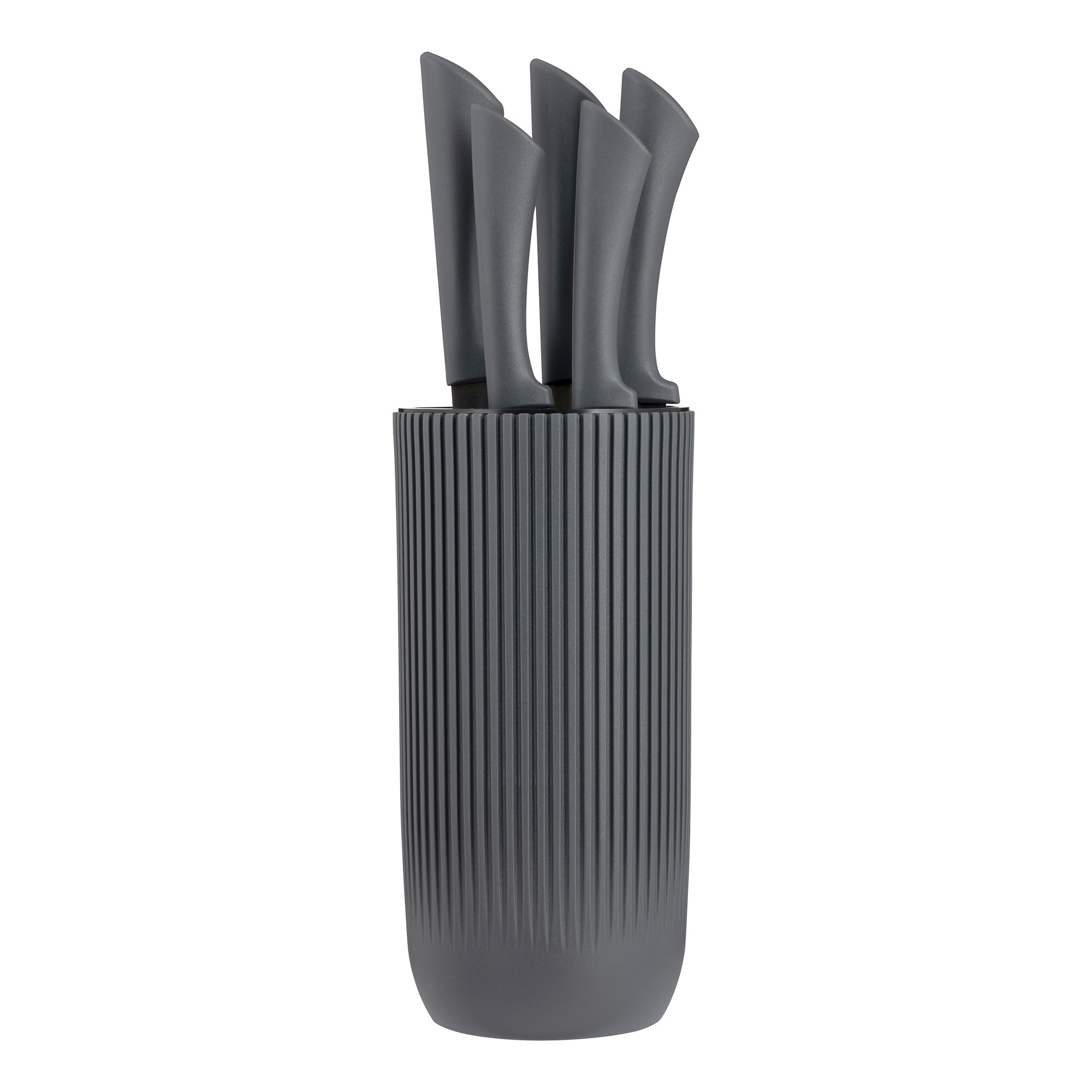 Viners Everyday Urban Ripple 5 Piece Knife Block Set Grey; Chef, Bread, Carving, Utility & Paring Knives, Black, Stainless Steel
