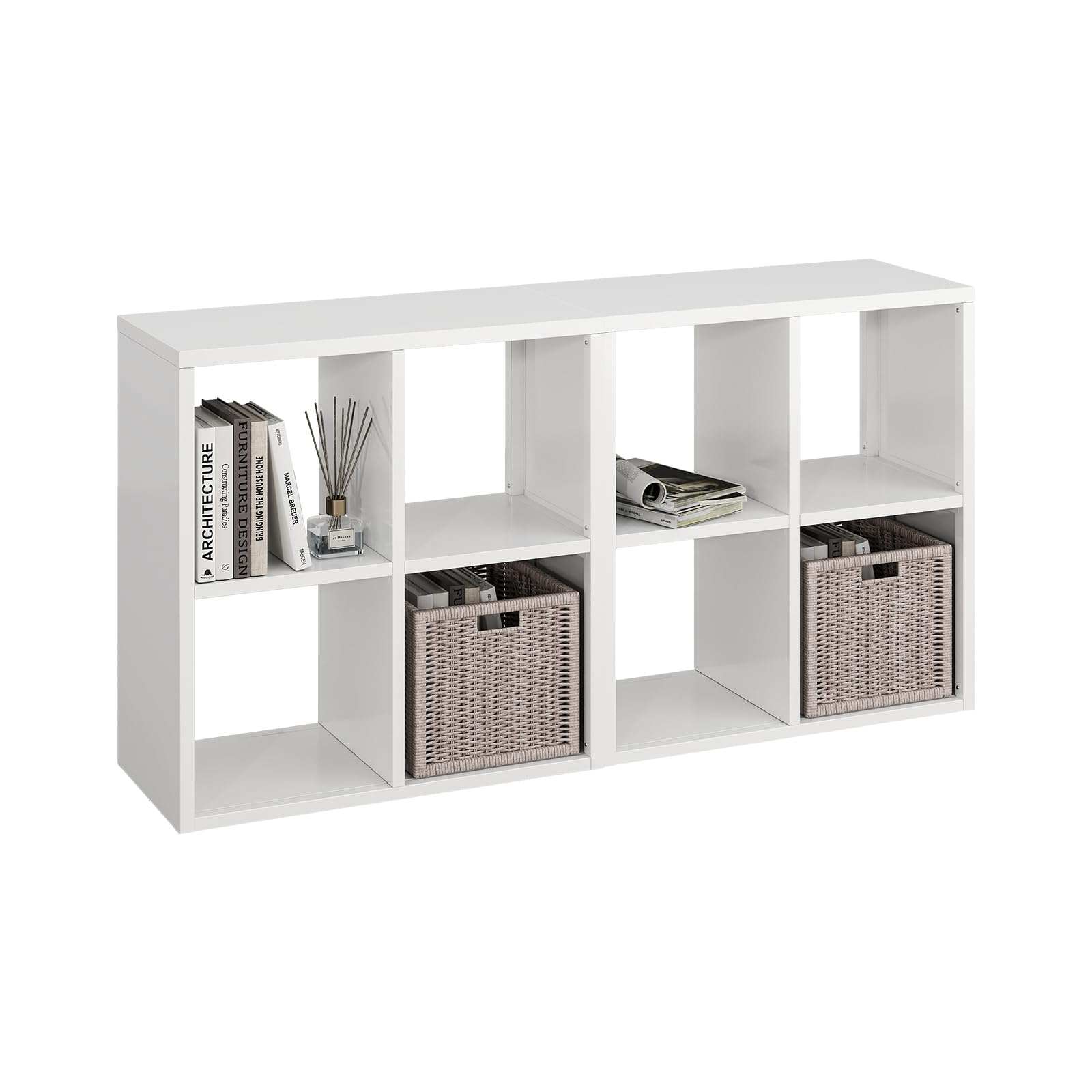 IRONMIX Metal Short Bookshelf, White Small Bookshelf with Storage, Modern 4 Cube Storage Organizer with Shelves, Open Cube Shelf, Small TV Stand for