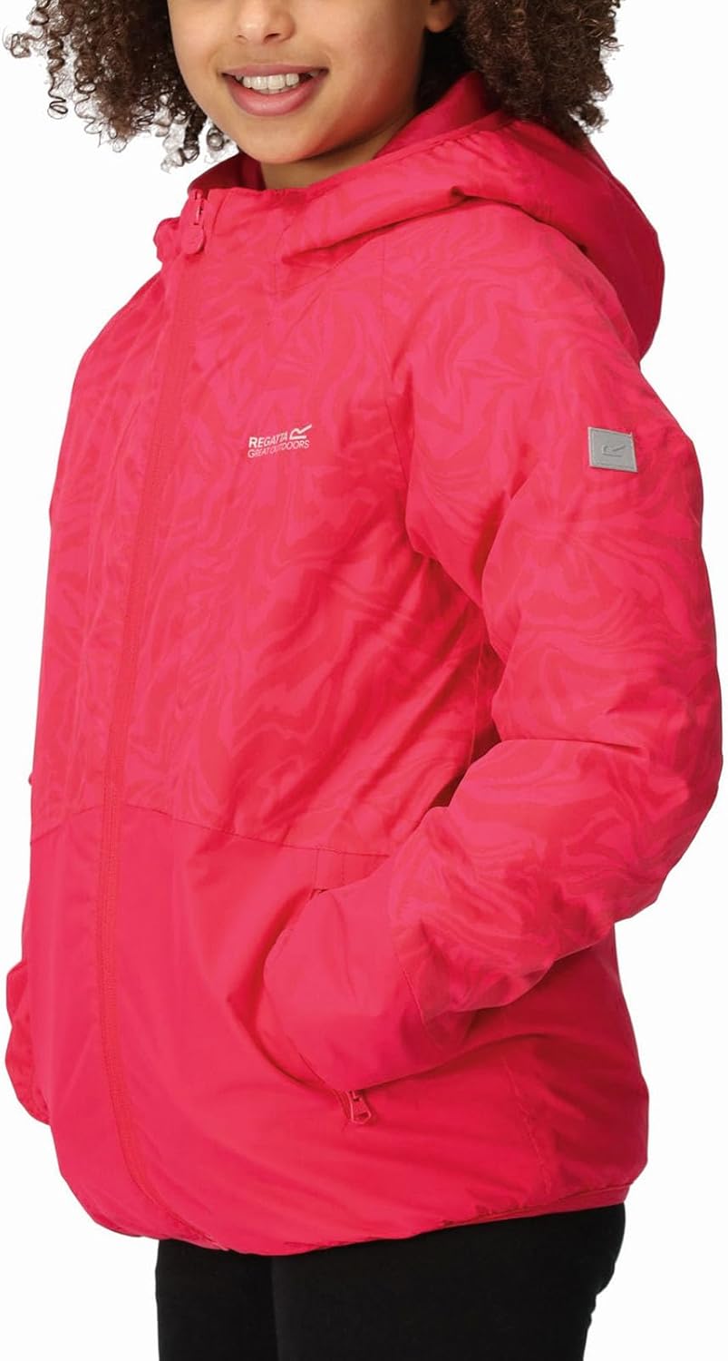 Regatta Kids Volcanics VII Reflective Waterproof Rain Jacket - Pink - 14 Yrs