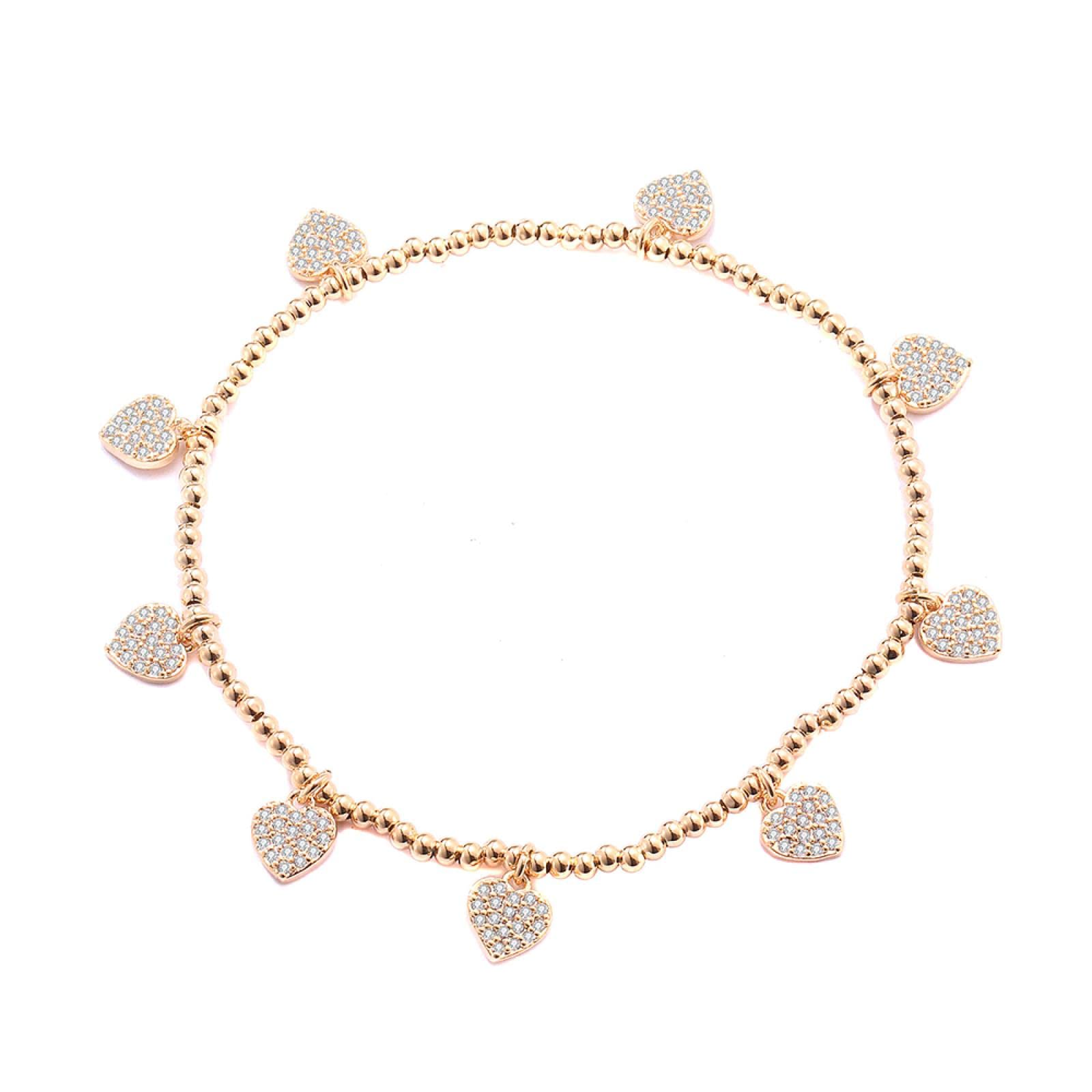 WZGWDC LuisFranklin Armband Damen Armbänder Mädchen Geschenk Schmuck CZ Herz elastische Perlen Kette Zirkon Schmuck Gold