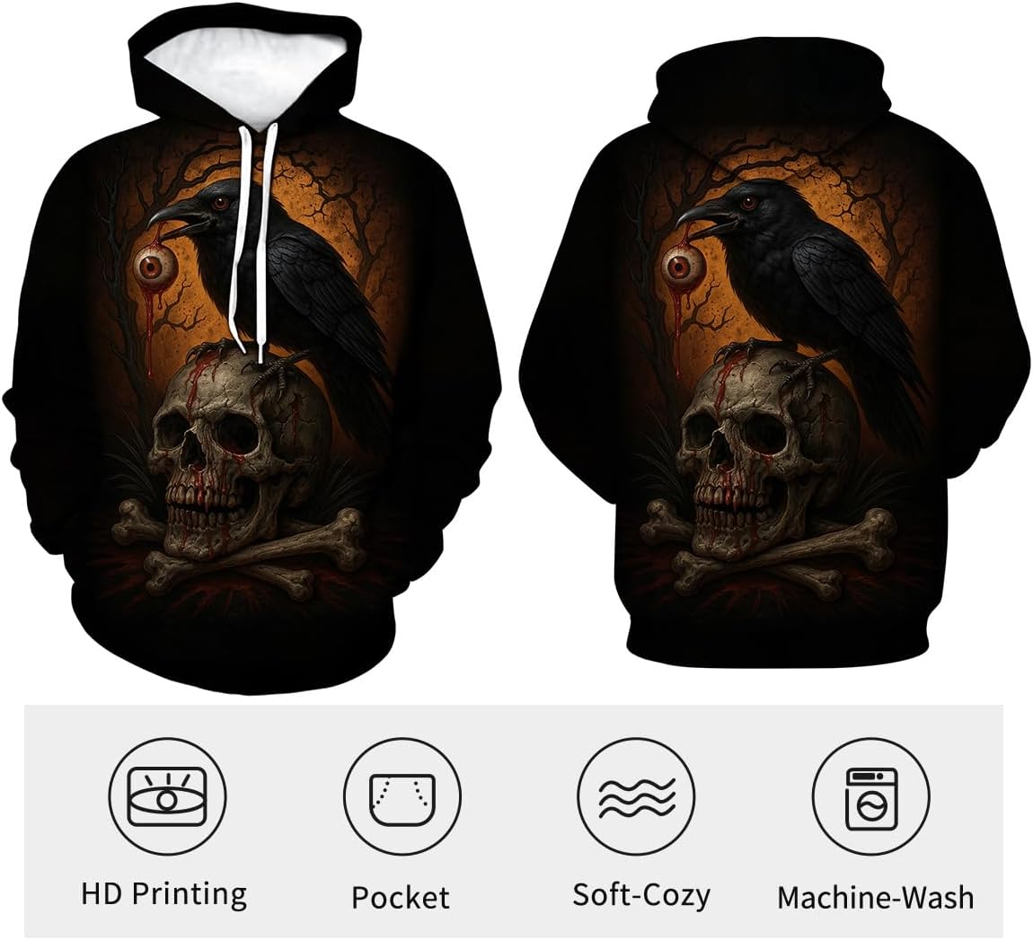LAOLIUSN Novelty Long Sleeve Hoodie Funny Fashion Skull Print Sweatshirts - Image 4