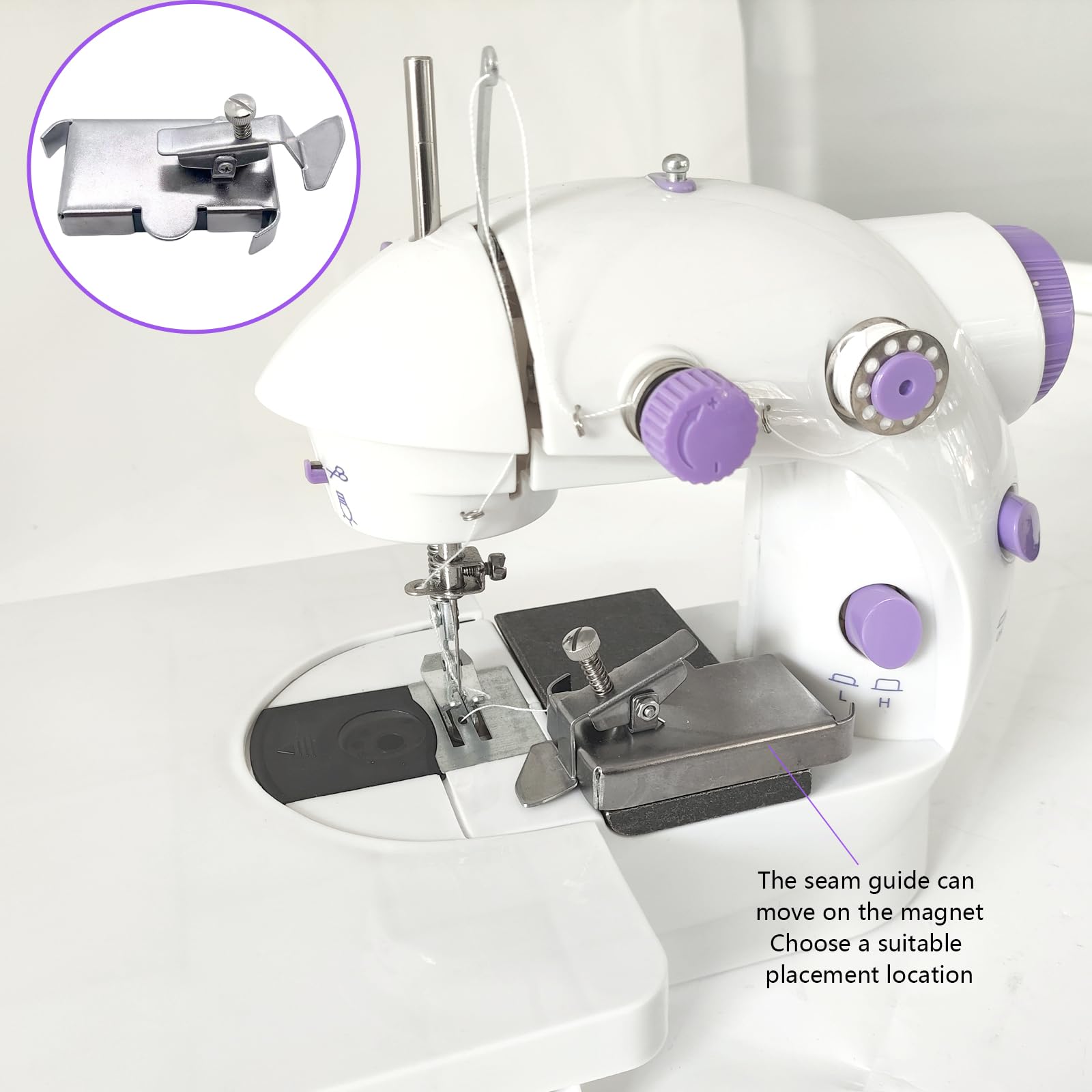 Beginner's simple sewing machine, Upgraded to professional version, equipped with magnetic table and sewing positioning auxiliary tool,sewing accessory kit provided(64 pieces)