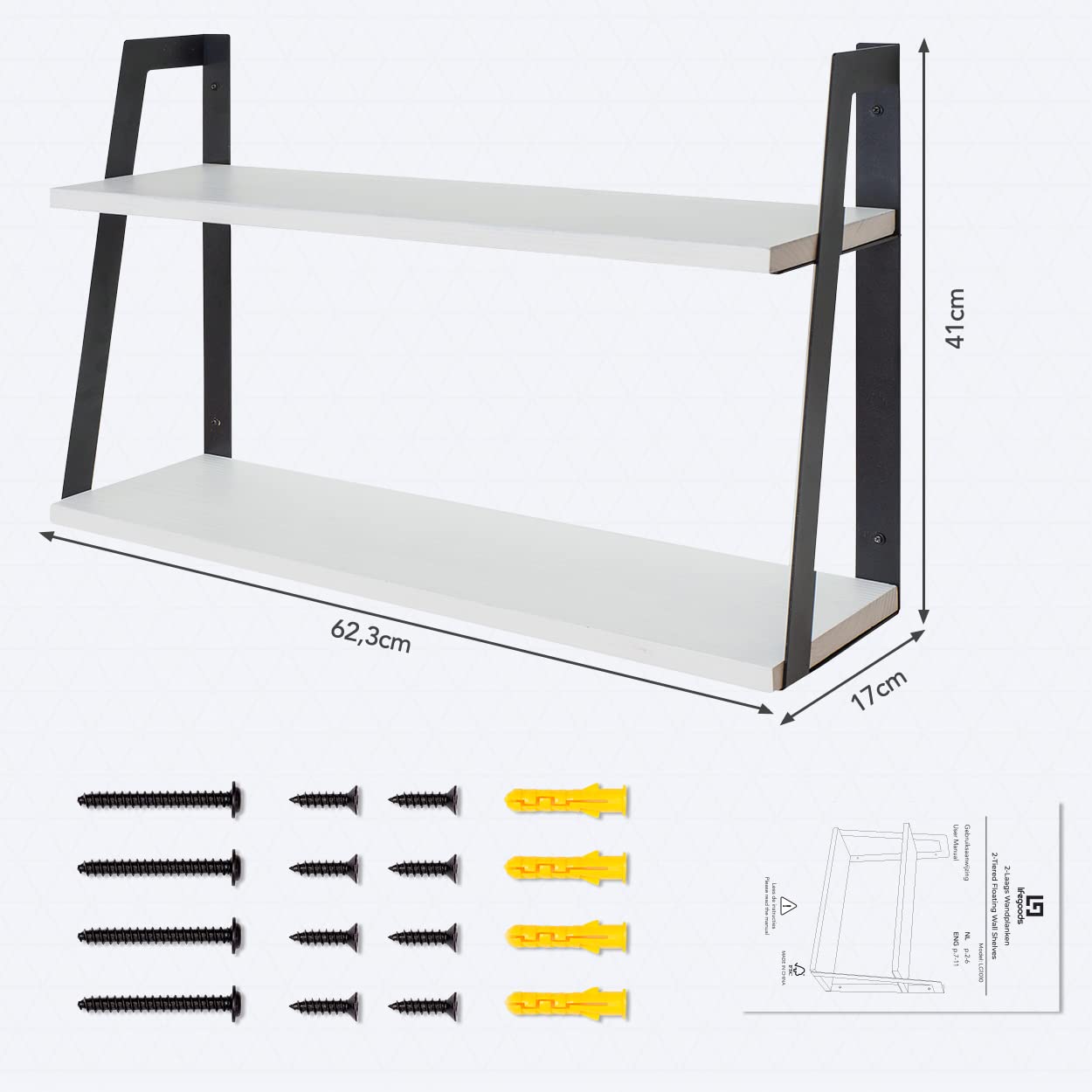 Mensole A Muro Pieghevoli Con Supporto In Acciaio - Capacità 20-40kg - Rustico Per Cucina Soggiorno Camera Garage