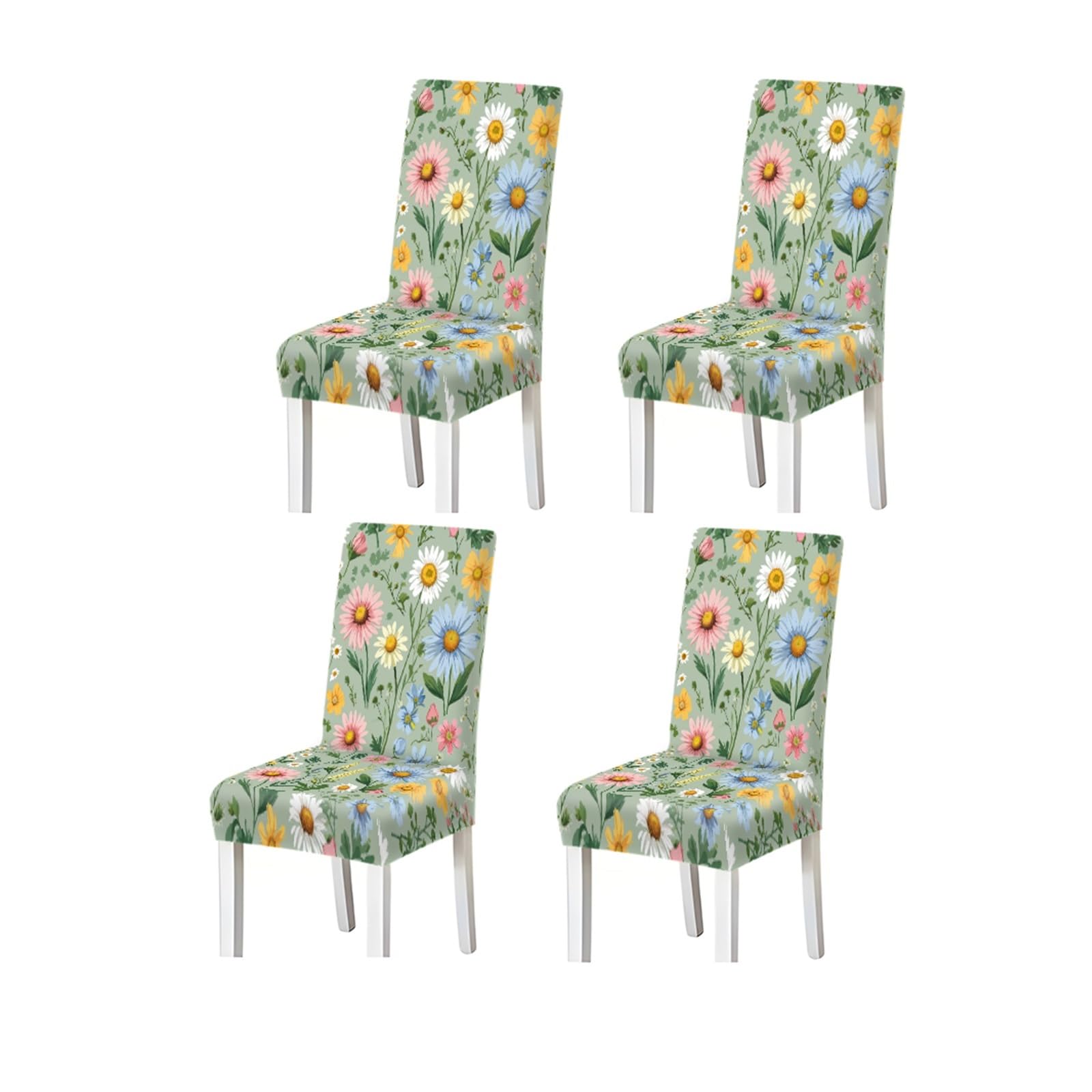 KXUAUV Fresh Sage Green Wildflower Daisy Print Stretch Dining Chair Covers, 2/4/6 PCS For Home Kitchen Party Seat Protectors for Restaurant Hotel Party(4PCSChair cover)