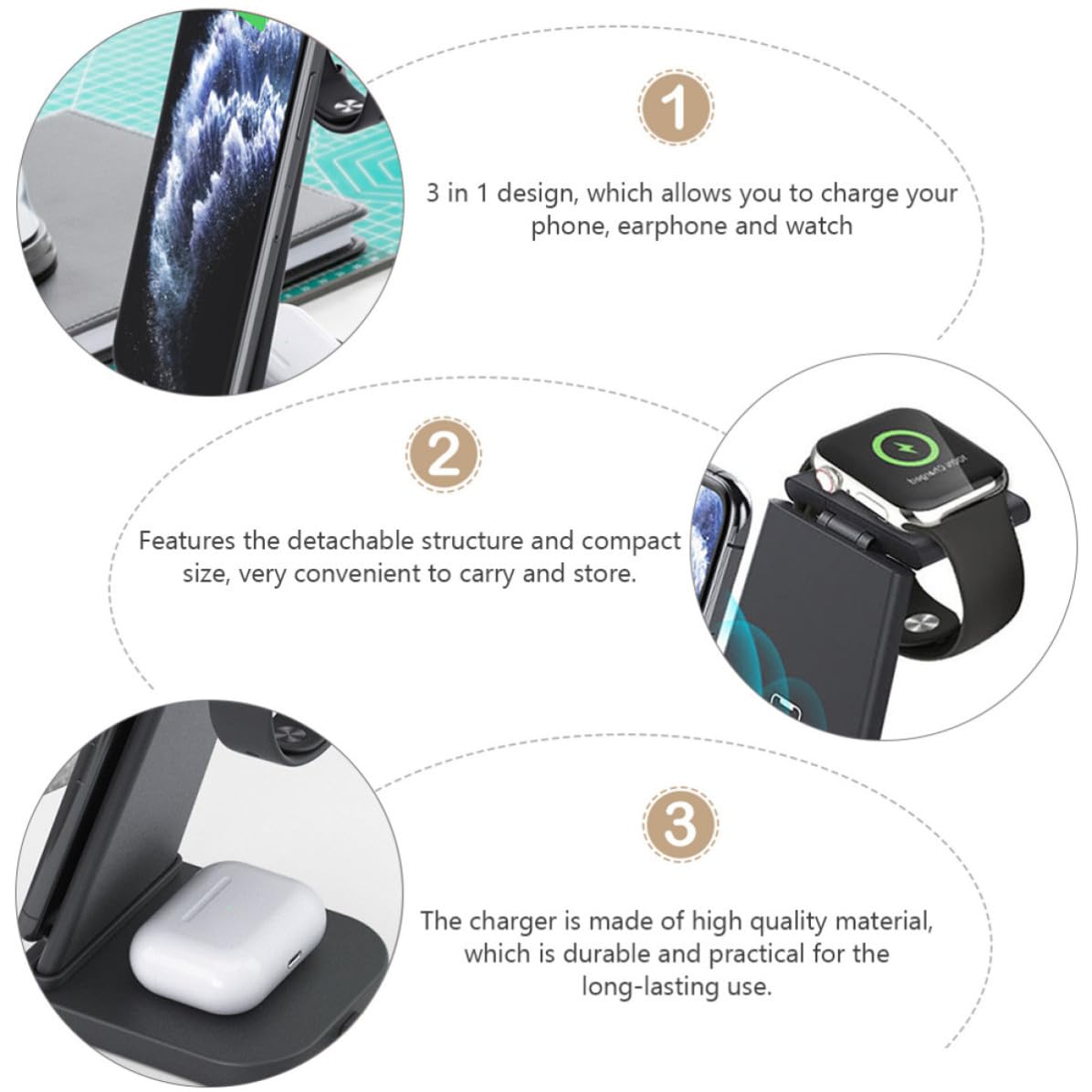 Cargador Desmontable Inalámbrico para Teléfono y Auriculares