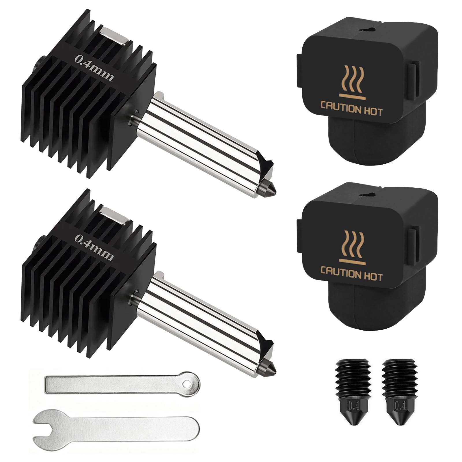 2 stuks 0,2 mm 0,4 mm hotend-kit voor Bambu Lab A1/A1 Mini, geüpgraded hotend-kit voor Bambu Lab A1/A1 Mini 3D-printer, hot end-bouwgroep 0,2/0,4 mm mondstuk van gehard staal en siliconen sokkel