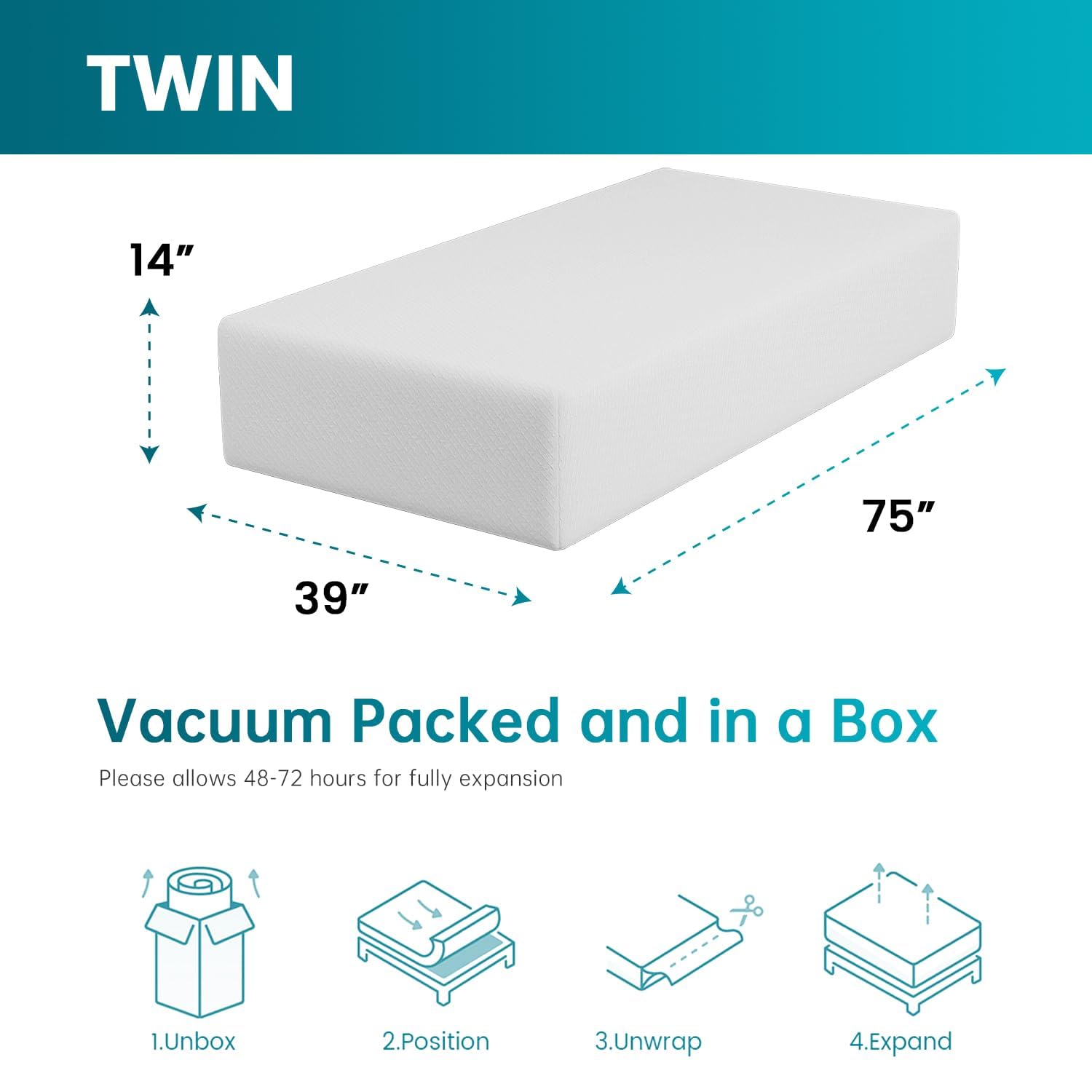 14 Inch Twin Mattress, Twin Bed Mattress with CertiPUR-US Certified ...