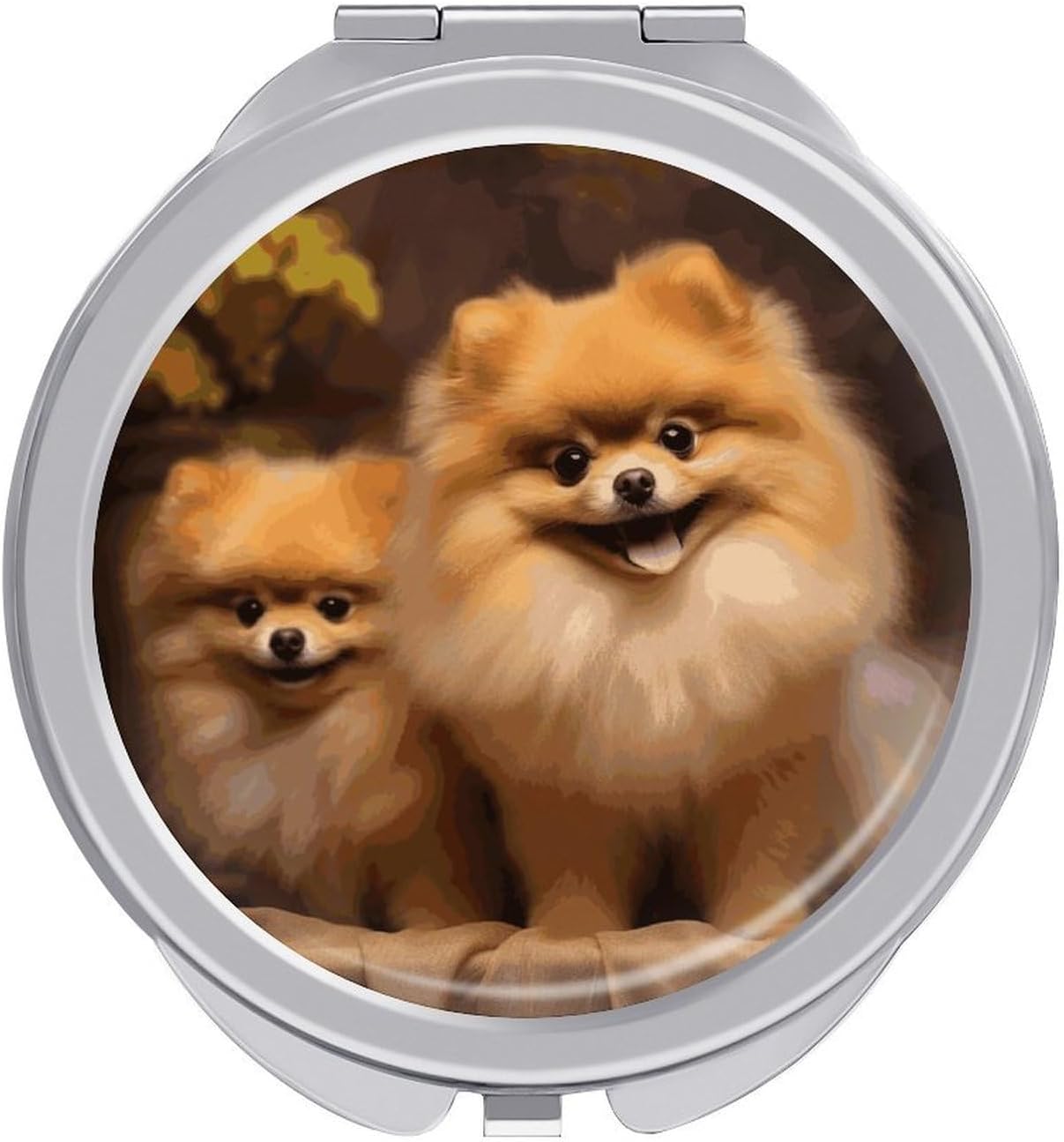 Folding Compact Travel Makeup Mirror 1x /2X Magnifying Portable Yellow Pomeranian Pocket Mirror for Purse Handbag Fashion Cute Handheld Mini Mirrors for Indoor Outdoor & Gifts