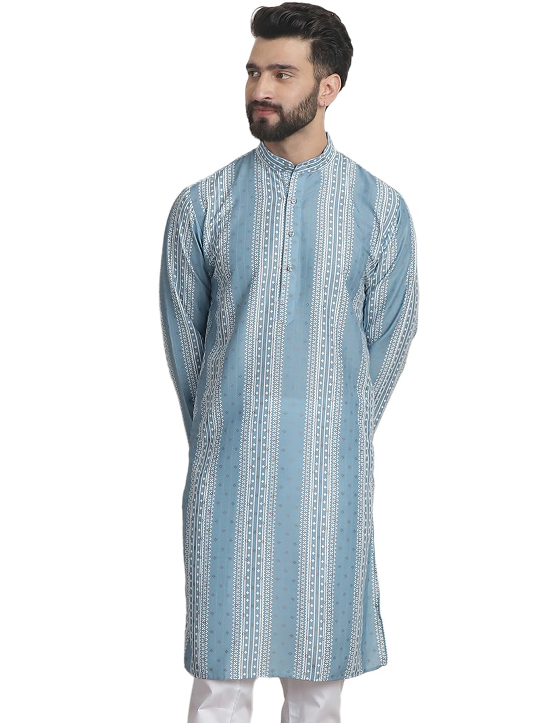 (Since 1958 Men's Cotton Linen Printed Long Kurta-image-39