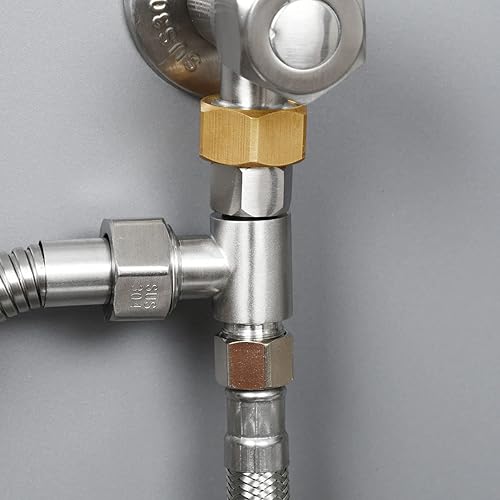 Miniatura 2 de Adaptador en T para bidé, válvula de tope angular de acero inoxidable de 38 pulgadas para línea de suministro de inodoro, níquel cepillado, KTS002NA