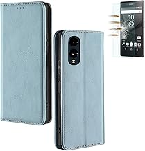 Arrows Case with Tempered Glass Film Arrows We2 F-52E Docomo AU Softbank f52e SIM-Free M07 docomo au Cover Folio PU Leather Smooth TPU Material Stylish Card Holder with Strap (T0345-We2-skyblue)