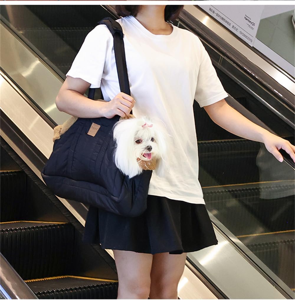 Cozy Dog Tote Bag Carrier for Small Dogs and Cats, Quilted Pet Handbag with Warm Fleece Lining, Water-Resistant Shoulder & Hand Carry Purse, Stylish Winter Dog Carrier for Outdoor Use (Pink)