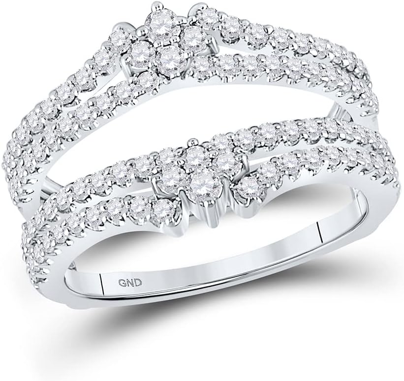 Dazzlingrock Collection 14kt White Gold Womens Round Diamond Wedding Wrap Ring Guard Enhancer 7/8 Cttw