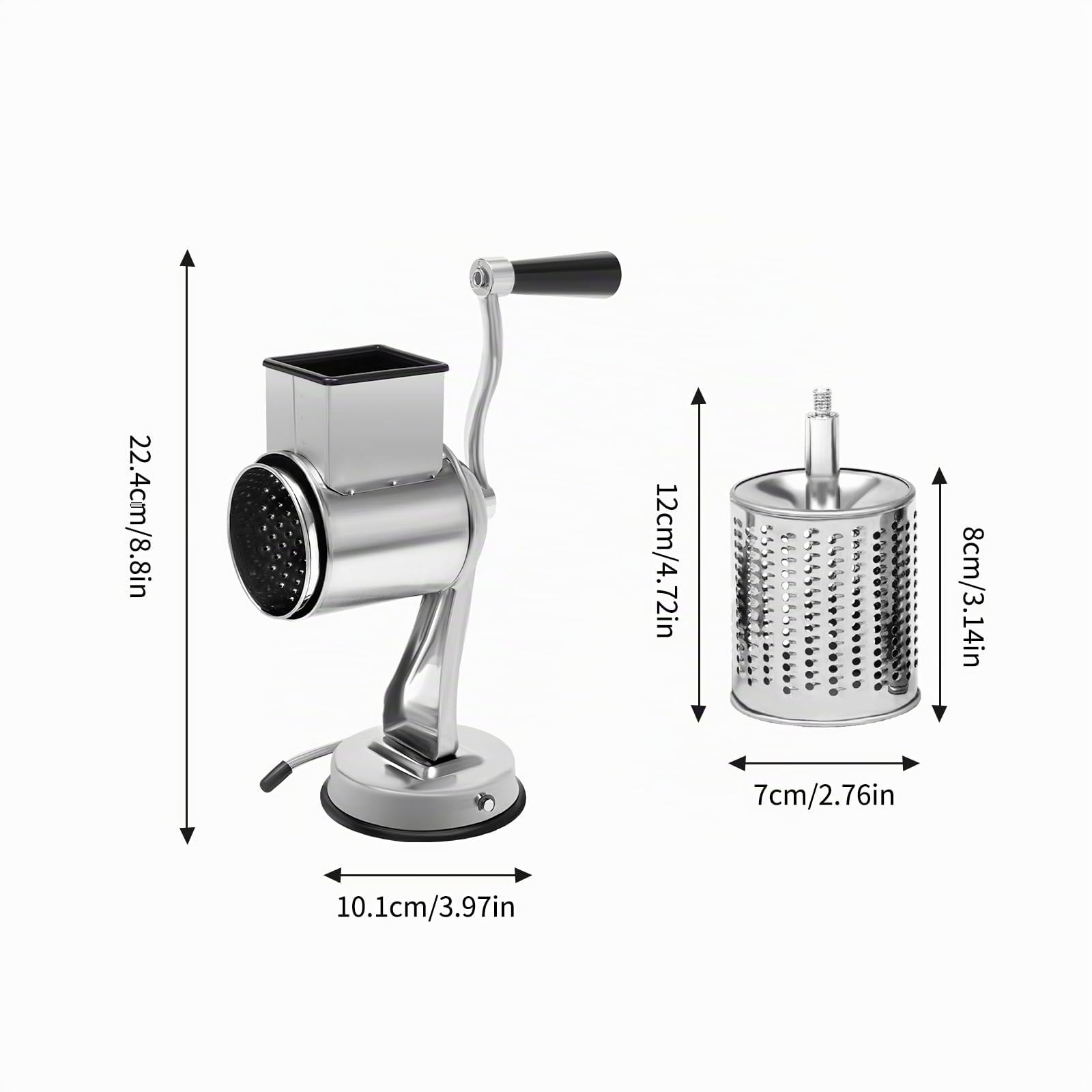 Grattugia a tamburo in acciaio inox, per patate, con 5 tamburi, ideale per cetrioli, formaggi e noci, carote
