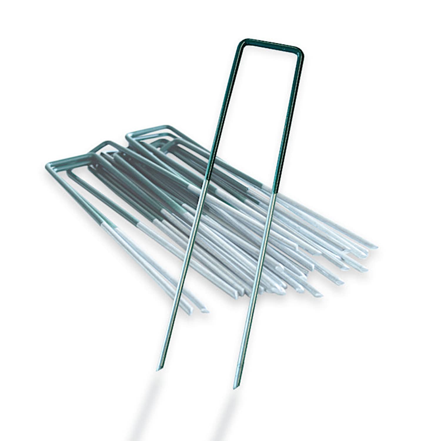 Floordirekt Green Artificial Grass Earth Anchors (50 Pieces) Securing Pegs Galvanised Metal Floor Staples, Ground Pegs Tent Anchors, Tarp Securing Anchor