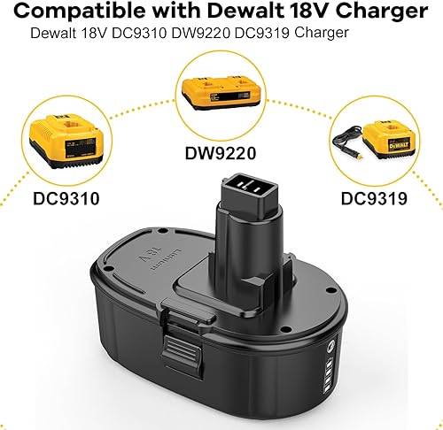 Miniatura 3 de Paquete de 2 baterías de litio de 6.5 Ah 18 V de repuesto para Dewalt 18 V batería compatible con Dewalt 18 voltios XRP DC9096 DC9098 DC9099 DW9095