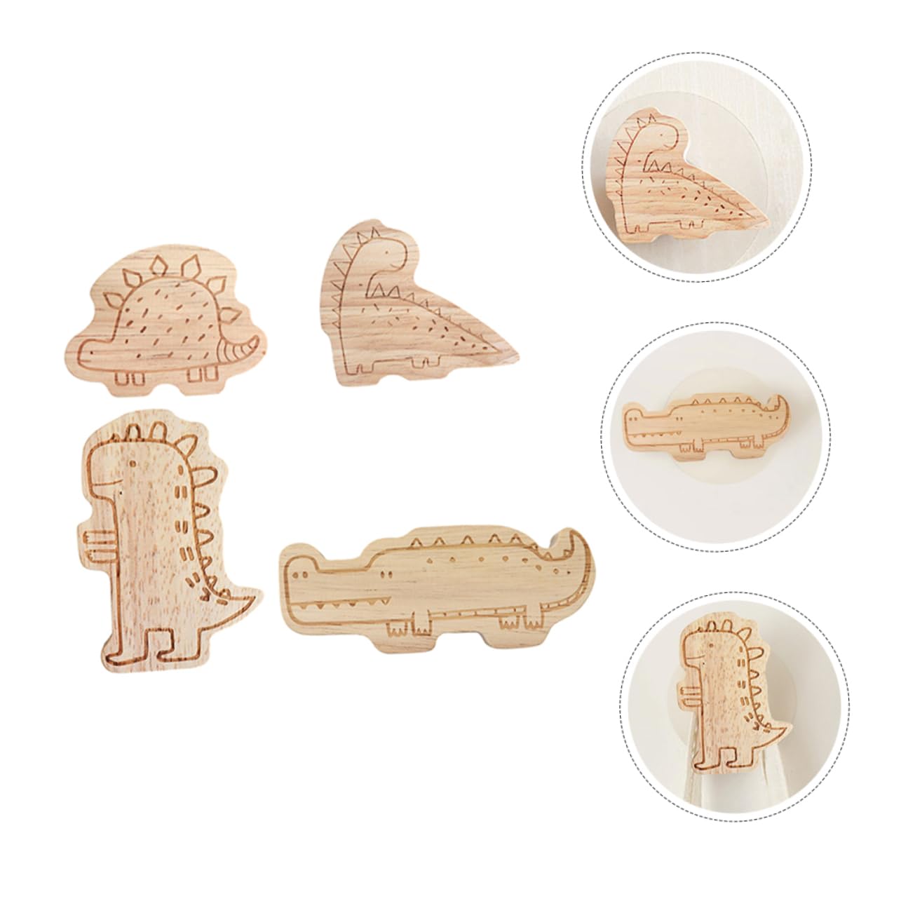 PRETYZOOM 5 Juegos De Ganchos Adhesivos De Madera Para Niños Con Forma De Animal Decorativos Para Colgar En La Pared Seguros (4 Unidades)