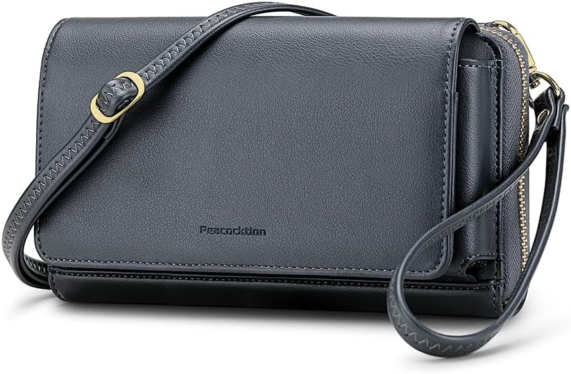 Peacocktion Crossbody Bags for Women RFID Wristlet Wallets Travel Vegan Leather Small Clutch Purses with Phone Pocket Zipper