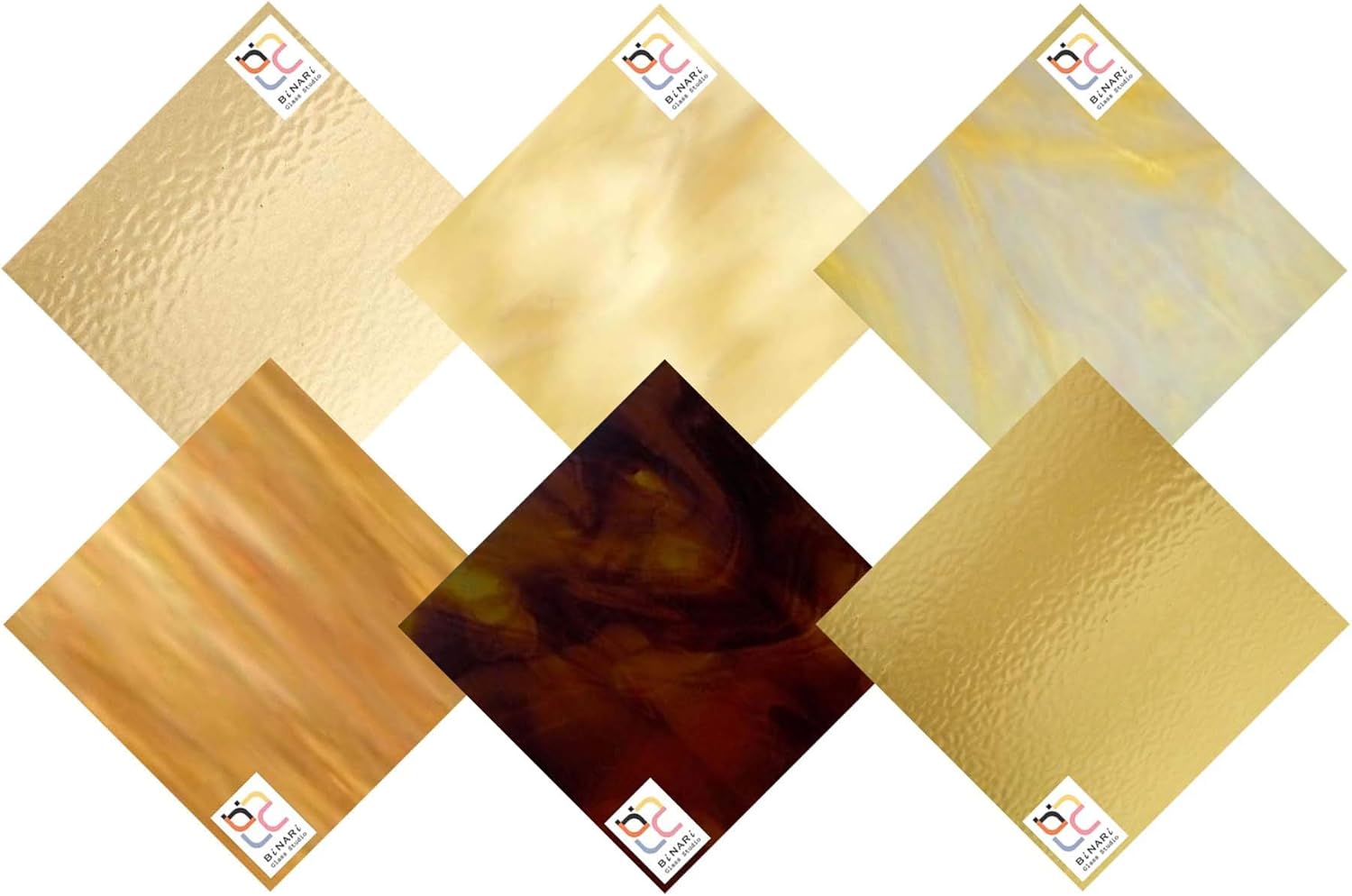 Wissmach 6 Sheet Amber Variety Stained Glass and Mosaic Glass (4"x6") by BiNARi Glass Studio