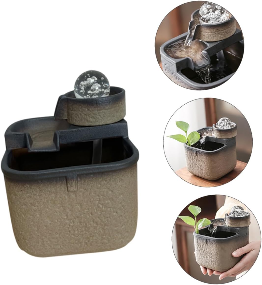 Ceramic Desktop Waterfall Ornament Fountain with Rotating Ball for Office and Home Desk Decor Indoor Tabletop Water Feature Adornment Feng Shui Lucky Flowing Water Design