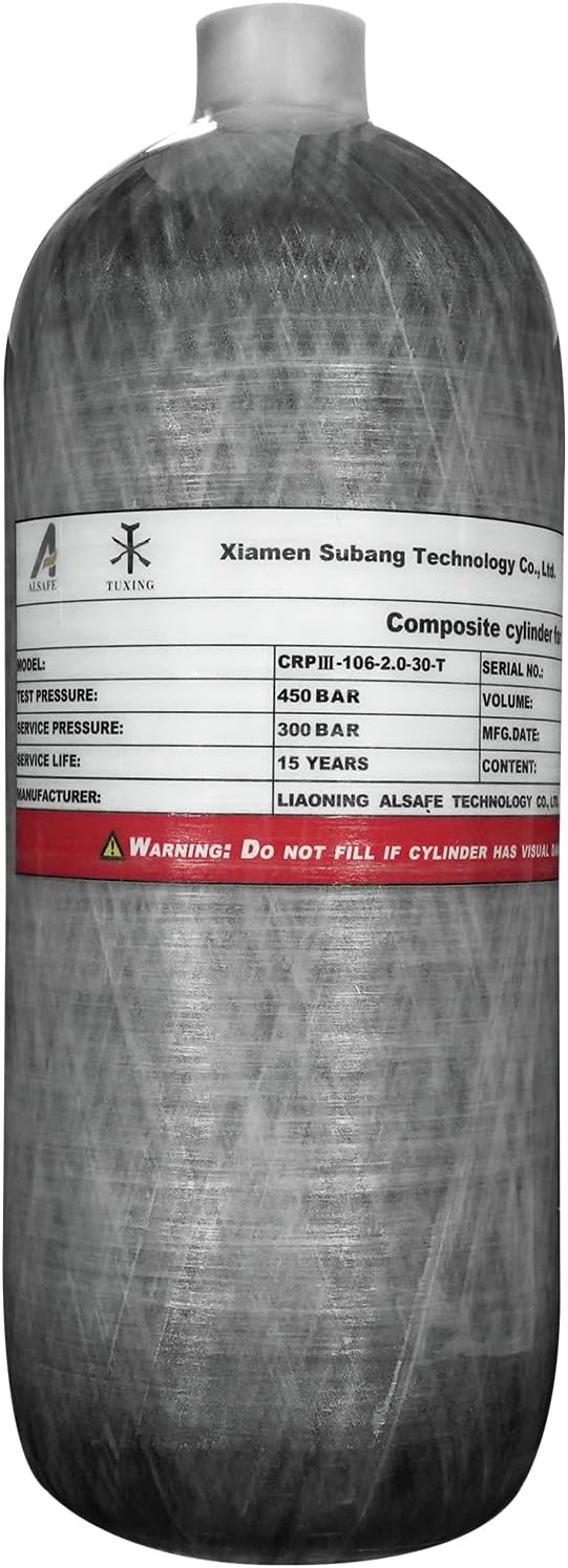 TUXING 4500Psi Carbon Fiber Scuba Tank, 2L/122Cu in, 2000CC Composite Cylinder
