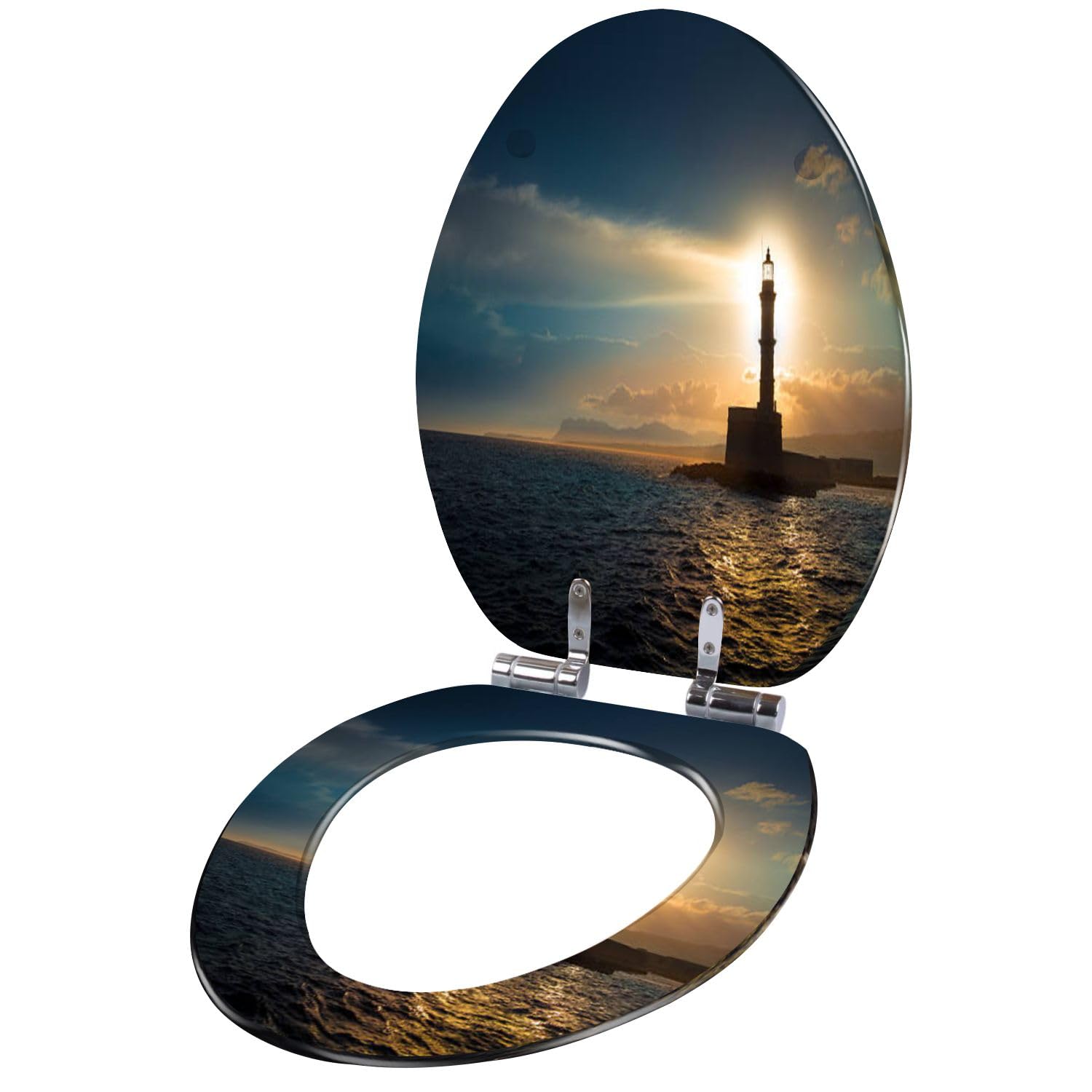 Gutuyehkea Multi9 Elongated Lighthouse Sunset Resin Toilet Seat Slow Quiet Close Quick Release Hinges Easy To Clean 18.5X14.5(Multi9)