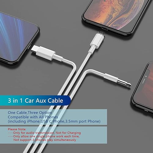 Miniatura 3 de Azddur - Cable auxiliar 3 en 1 para automóvil, cable de audio para auriculares estéreo de automóvil compatible con Google Pixel 53XL, OnePlus,