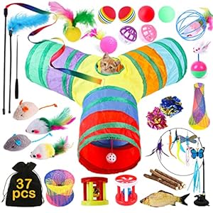 TAVADA TV-Cattoy Katzenspielzeug Set mit Katzentunnel, 37 Stück