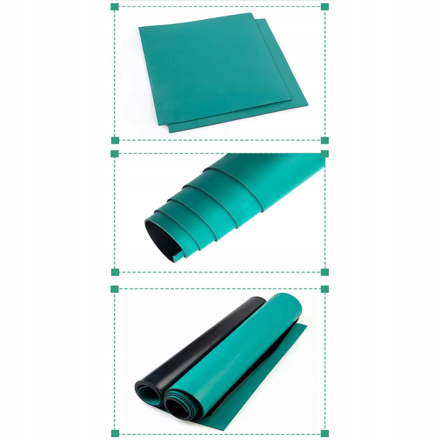 Rosfix Alfombrilla antiestática ESD 1,2 x 10 m, color verde/negro, goma natural, grosor de 2 mm, superficie mate | Disipación < 0,1s | Protección electrónica | alfombra de banco