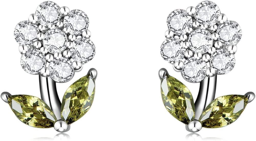 YCTTKDD Pendientes de Flores de Diamantes de simulación Pendientes de Plata de Ley 925 con Piedras Preciosas Brillantes y delicados Pendientes de Flores para Mujer, joyería chapada en Platino, Regalo