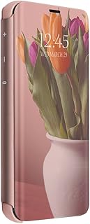 Cover Samsung Galaxy S10 Plus Flip Clear View Standing Custodia Samsung Galaxy S10 Plus Mirror Portafoglio Lusso Elegante Ultra Slim Case (Rosa)