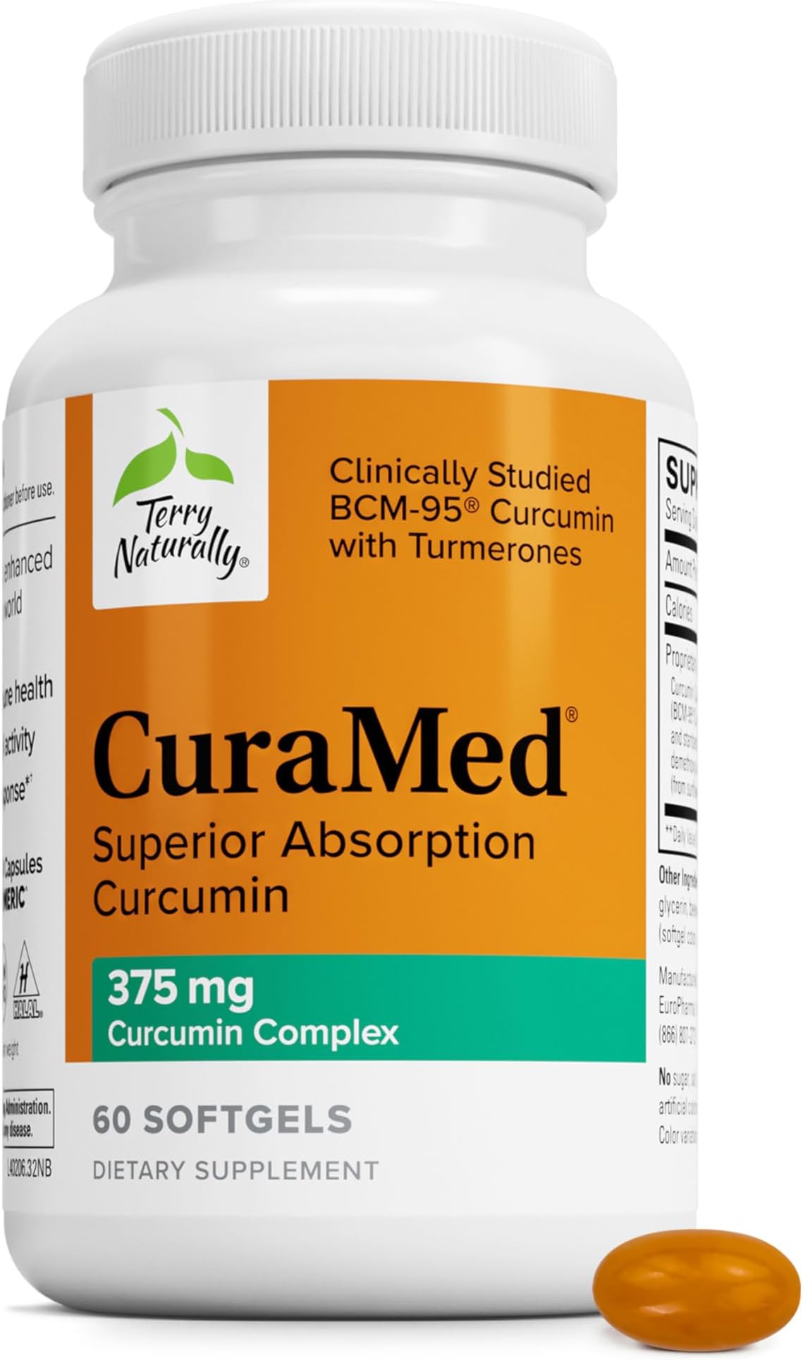 Terry Naturally CuraMed 375mg - Antioxidant Supplement for Brain & Immune Health Support - Dietary Supplement with Curcumin & Turmeric Essential Oil - Herbal Liver Support - 60 Softgels