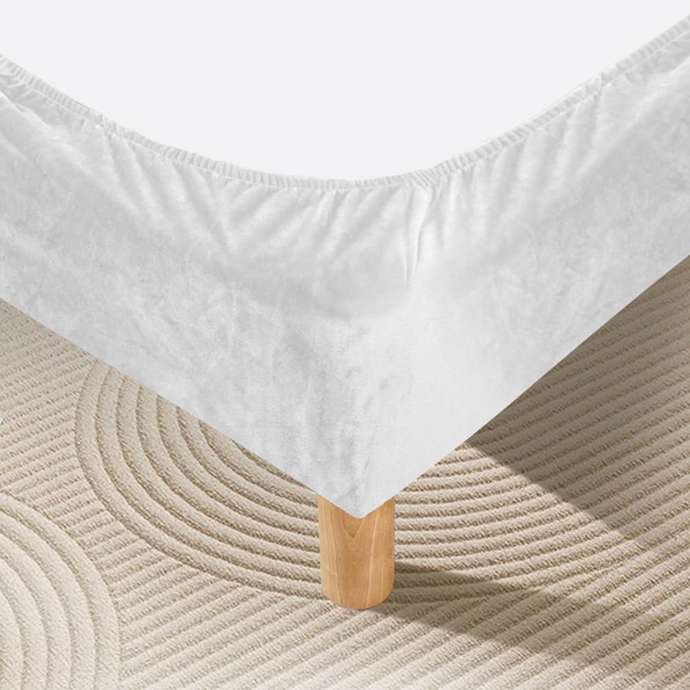 DUJUIKE Copriletto, Tessuto In Velluto, Sostituzione Della Gonna Del Letto, Proteggi la struttura del tuo letto. Adatto Per Camere Da Letto, Hotel(Bianco,Queen Bed Width:150-160cm)
