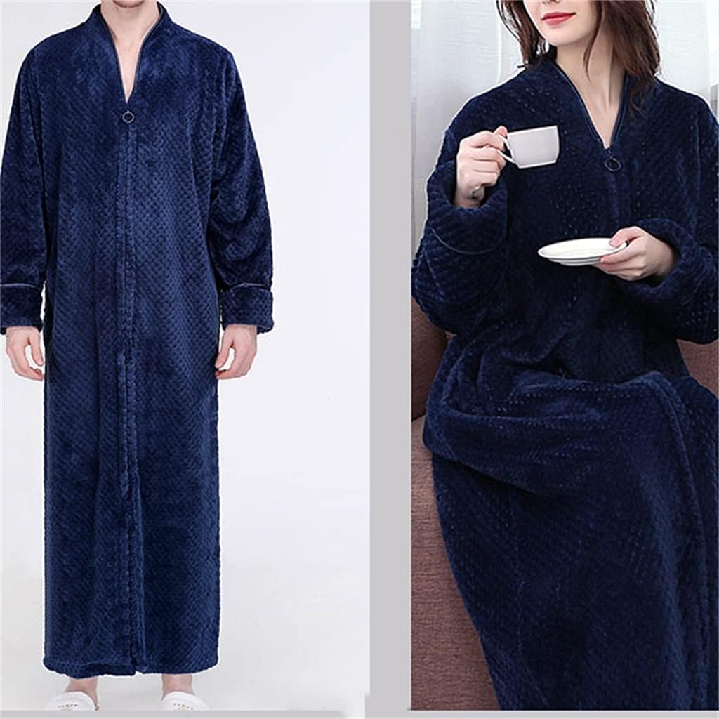 Bathrobe Men's Autumn and Winter Zipper Nightgown Flannel Thickening and Lengthening Home Service