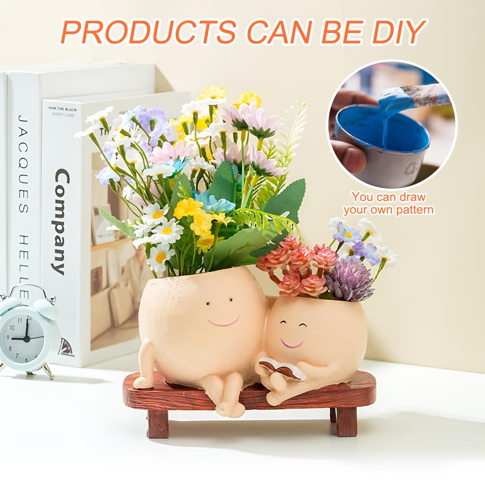 Smiley Face Planter Pot Cute Resin Flower Head Planters - Image 4