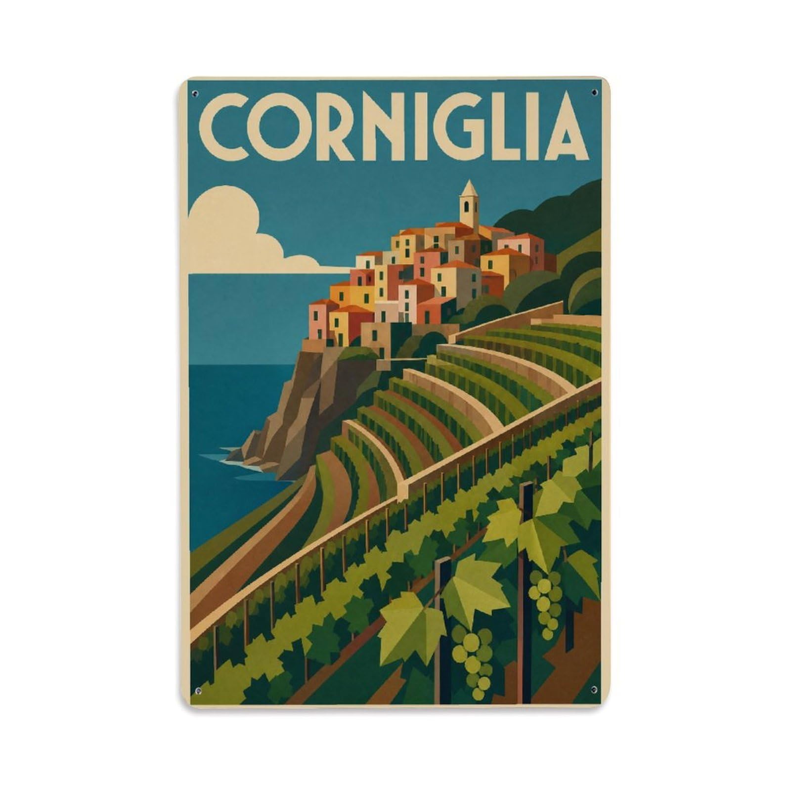 Huiyhb 8X12inch(20X30cm) Vintage Travel Corniglia Vineyard Terraces Hillside Italy Metal Tin Sign