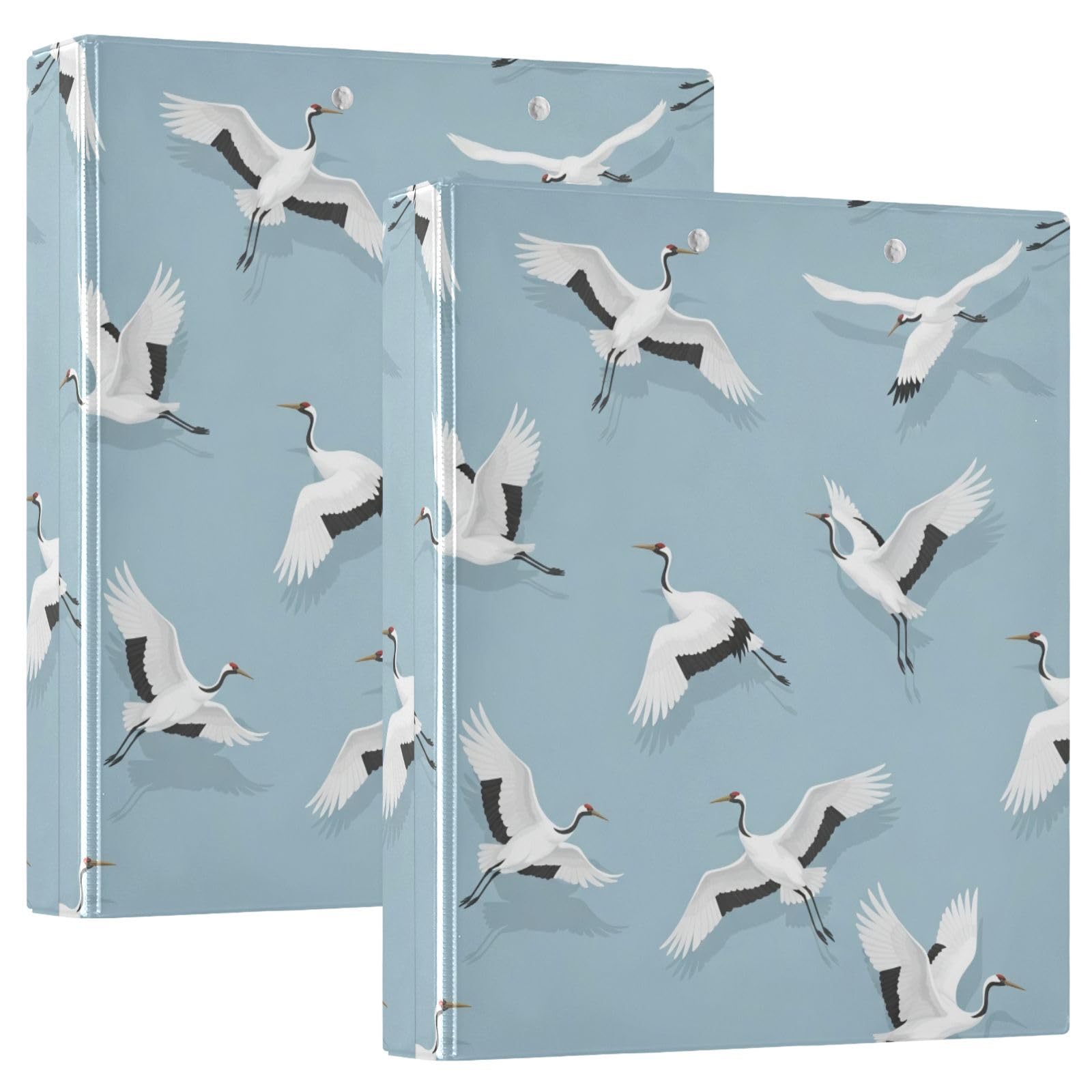 Carpeta de 3 anillos, elegante carpeta de anillos en D de pájaros, color blanco y azul, paquete de 2 | Con portapapeles y bolsillos, para escuela, universidad, oficina