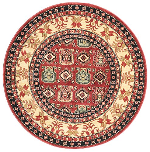 RugVista, Kazak Simav, Teppich, Hochflor Teppich, ∅ 150 cm, Rund, Orientalischer Ziegler Teppich, Oeko-Tex Standard 100, Polypropylene, Flur, Schlafzimmer, Küche, Wohnzimmer, Rot / Rost, Dunkelrot Cover